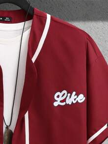 Aesthetic Post 男士寬鬆字母圖形襯衫和束腰短褲套裝（不含t恤） - 酒紅色 - 查看 3