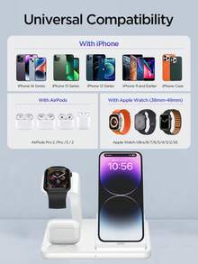 Đế sạc không dây 3 trong 1 sạc nhanh chỉ tương thích với Apple Watch Ultra 11 10 9 8 7 6 5 4 3 2 SE, tương thích với Pro 3 2 1. Trạm sạc nhanh đa thiết bị chỉ tương thích với iPhone 14 13 12 11 XS XR X 8 7 6s 6 Plus, không tương thích với các mẫu 15/16/17/Air trở lên. Quà tặng Ngày Valentine - trắng - Xem 3