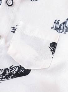 SHEIN 小男童羽毛印花補丁貼襯衫和短褲