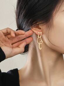 1 Pair Personality Gold Cute Cat Simple Bright Color Girls Fashion Earrings Essential For Traveling And Playing