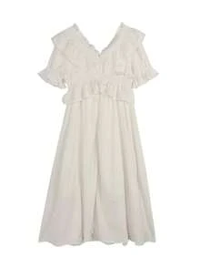 Vestido unicolor ribete con fruncido - Beis - Ver 2