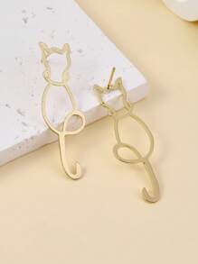1 Pair Personality Gold Cute Cat Simple Bright Color Girls Fashion Earrings Essential For Traveling And Playing