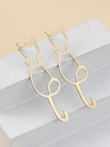 1 Pair Personality Gold Cute Cat Simple Bright Color Girls Fashion Earrings Essential For Traveling And Playing