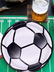10入組紙質一次性盤子現代足球圖案派對用一次性盤子 - 黑色 - 查看 1