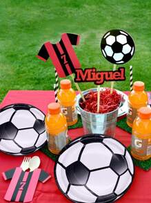 10入組紙質一次性盤子現代足球圖案派對用一次性盤子 - 黑色 - 查看 2