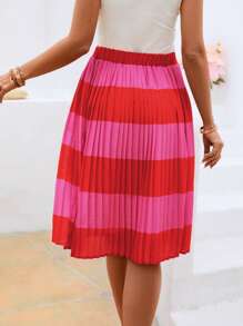 SHEIN VCAY Two Tone Pleated Skirt - Multicolor - View 2