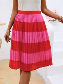 SHEIN VCAY Two Tone Pleated Skirt - Multicolor - View 4