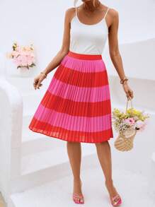 SHEIN VCAY Two Tone Pleated Skirt - Multicolor - View 7
