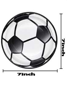 10入組紙質一次性盤子現代足球圖案派對用一次性盤子 - 黑色 - 查看 4