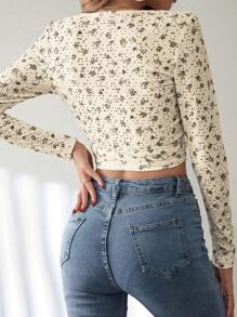 SHEIN Frenchy Áo thun nữ Tương phản Mesh Thêu Trọn gói Thắt nơ trước Họa tiết hoa Giải trí - Nhiều màu - Xem 5