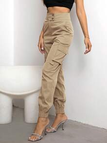 Joyfunear Flap Pocket Side Cargo Trousers - Khaki - View 4