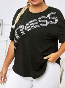 Plus Letter Graphic Drop Shoulder Sports Tee - Black - View 1