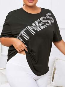 Plus Letter Graphic Drop Shoulder Sports Tee - Black - View 4