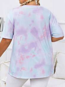 SHEIN Daily&Casual Plus Tie Dye Drop Shoulder Sports Tee - Multicolor - View 2
