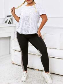 SHEIN Daily&Casual Plus Camo Print Cut Out Split Hem Sports Tee - White - View 4