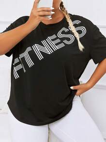 Plus Letter Graphic Drop Shoulder Sports Tee - Black - View 5