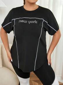 Gameset SHEIN Sport Plus Letter Graphic Top Stitching Sports Tee - Black - View 5