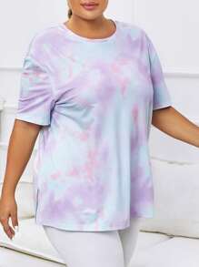 SHEIN Daily&Casual Plus Tie Dye Drop Shoulder Sports Tee - Multicolor - View 4