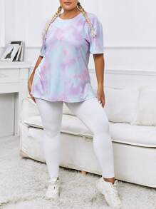 SHEIN Daily&Casual Plus Tie Dye Drop Shoulder Sports Tee - Multicolor - View 5