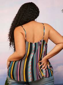 SHEIN CURVE+ 大碼條紋和幾何圖案吊帶上衣 - 彩色 - 查看 5