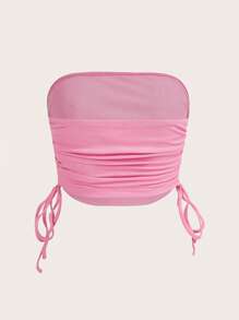 SHEIN EZwear Rhinestone Letter Pattern Drawstring Side Tube Top - Pink - View 2