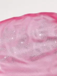SHEIN EZwear Rhinestone Letter Pattern Drawstring Side Tube Top - Pink - View 3