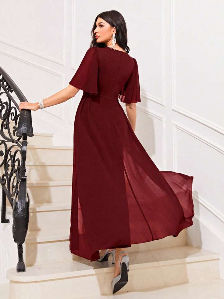 Modelyn Butterfly Sleeve Rhinestone Detail Wide Leg Overlay