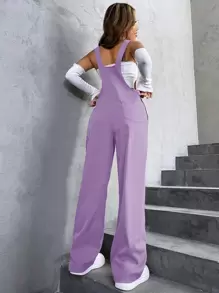 SHEIN Unity Flap Pocket Overall Jumpsuit Without Top - Purple - View 2