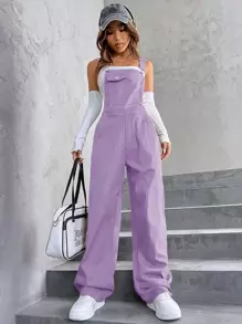 SHEIN Unity Flap Pocket Overall Jumpsuit Without Top - Purple - View 3