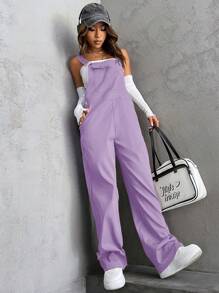 SHEIN Unity Flap Pocket Overall Jumpsuit Without Top - Purple - View 6