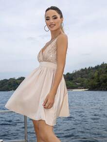 D&M Vestido de tirantes con lentejuela en contraste - Albaricoque - Ver 4