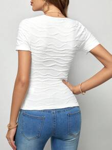 SHEIN Clasi Elegant Dress Women  Solid Round Neck Tee - White - View 4