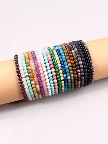 1入組時尚石頭裝飾串珠手鏈適合女士日常裝飾 - 棕色 - 查看 1