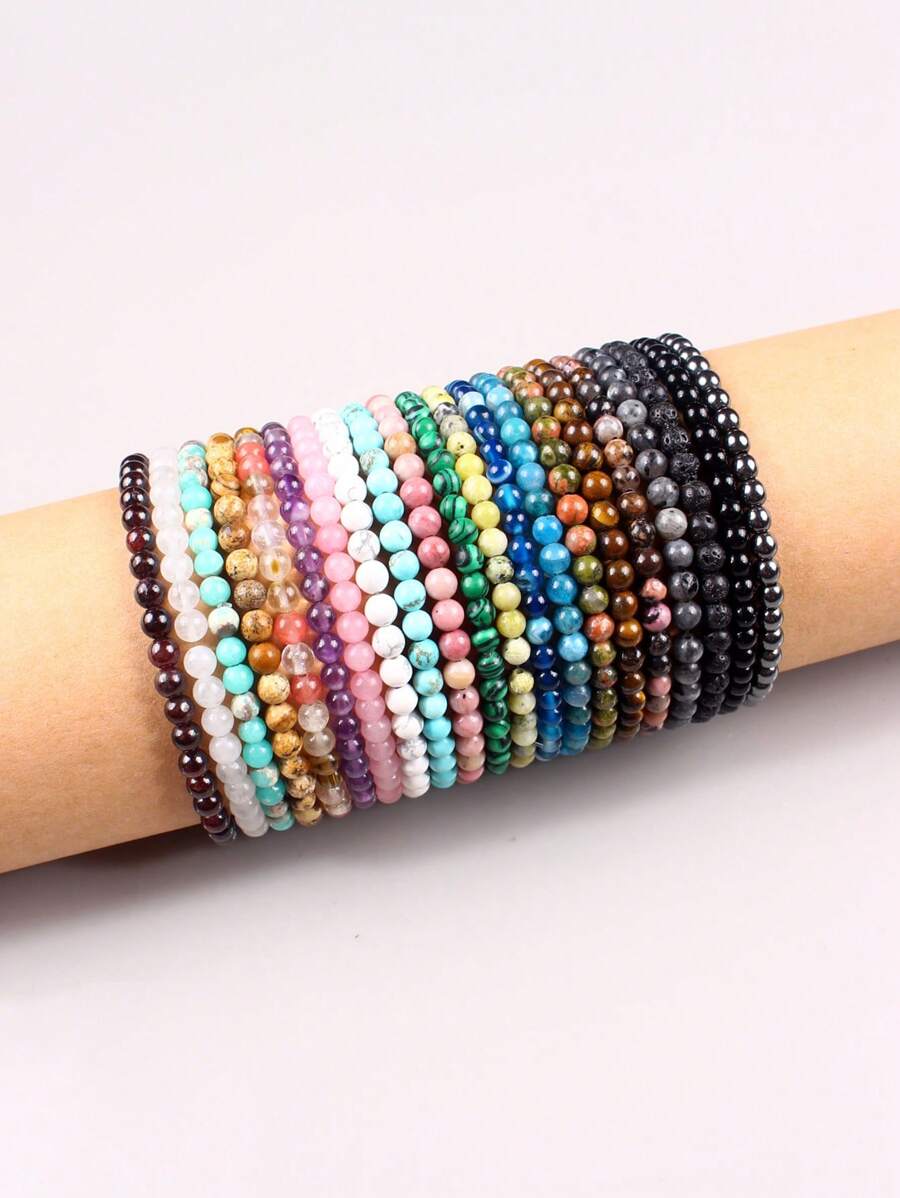 1入組時尚石頭裝飾串珠手鏈適合女士日常裝飾 - 棕色 - 查看 1