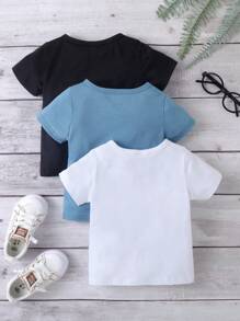 SHEIN 5 件套男婴休闲百搭纯色 V 领短袖针织 T 恤，百搭日常和户外穿着，春夏季 - 彩色 - 查看 2