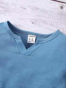 SHEIN 5 件套男婴休闲百搭纯色 V 领短袖针织 T 恤，百搭日常和户外穿着，春夏季 - 彩色 - 查看 4