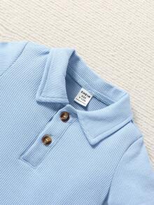嬰兒字母補丁細節POLO衫和短褲 - 淺藍色 - 查看 3