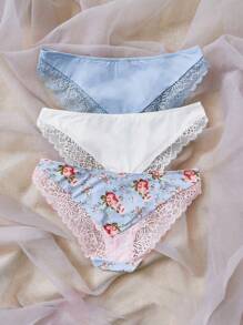 3入組印花蕾絲拼接內褲 - 彩色 - 查看 2