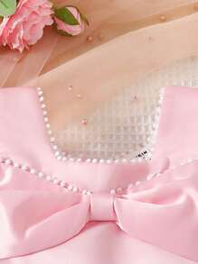 嬰兒前蝴蝶結挖肩蕾絲邊連衣裙 - 淺粉色 - 查看 3