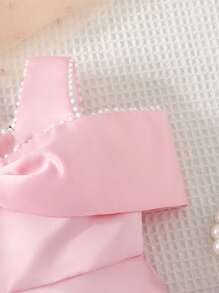 嬰兒前蝴蝶結挖肩蕾絲邊連衣裙 - 淺粉色 - 查看 4
