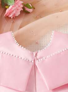 嬰兒前蝴蝶結挖肩蕾絲邊連衣裙 - 淺粉色 - 查看 5