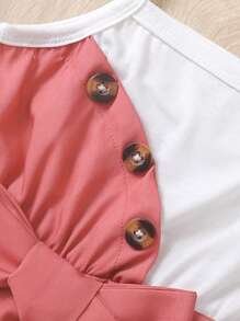Baby Girl Two Tone Button Detail Belted Cami Romper - Multicolor - View 4