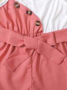 Baby Girl Two Tone Button Detail Belted Cami Romper - Multicolor - View 7