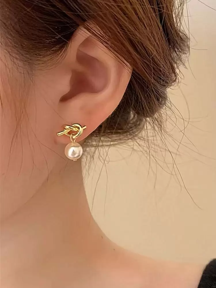 Knot & Faux Pearl Decor Drop Earrings