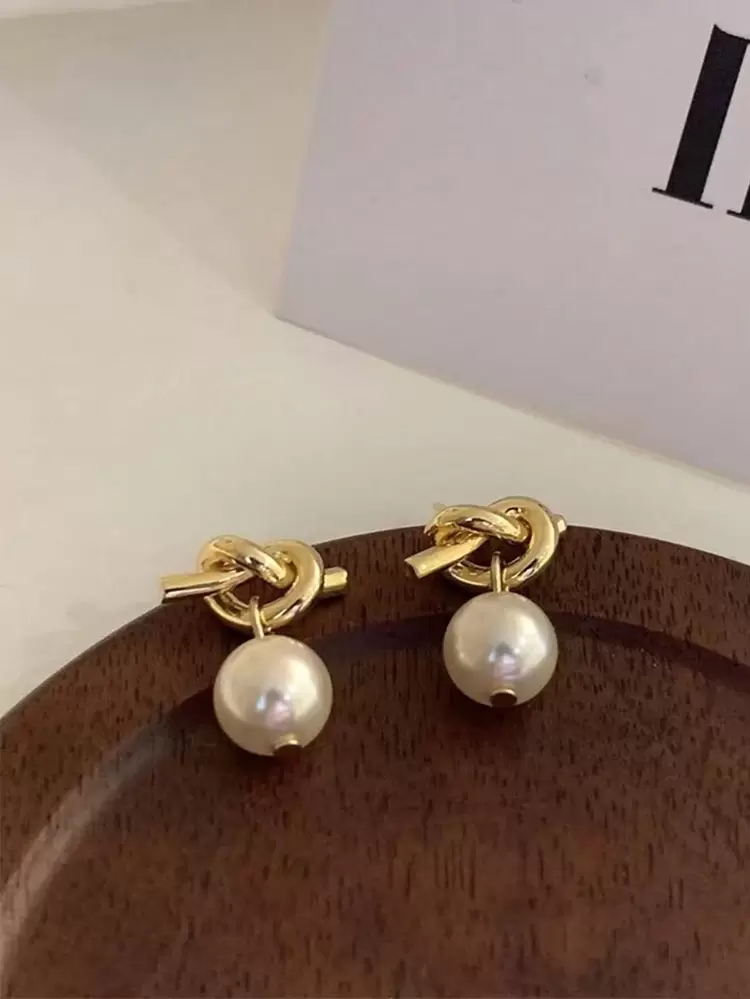 Knot & Faux Pearl Decor Drop Earrings