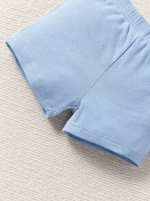 嬰兒字母補丁細節POLO衫和短褲 - 淺藍色 - 查看 6