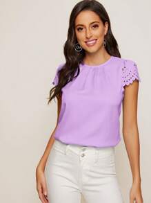 SHEIN Clasi 貝殼邊鏤空袖百褶細節上衣