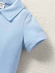 嬰兒字母補丁細節POLO衫和短褲 - 淺藍色 - 查看 7