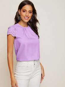 SHEIN Clasi 貝殼邊鏤空袖百褶細節上衣