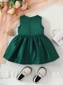 Baby Girl Solid Bow Front Wrap Detail Dress - Dark Green - View 2